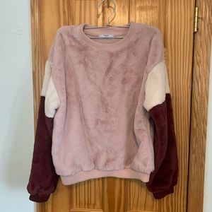 Bershka Colorblock Faux Fur Sweatshirt